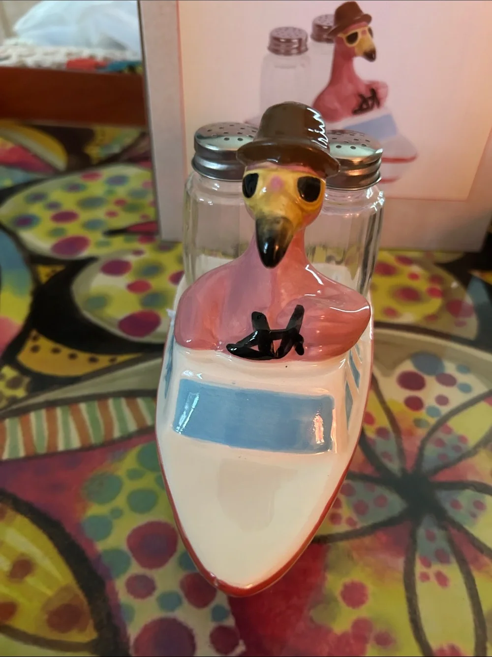 Pink Flamingo Salt & Pepper Set with Boat Holder